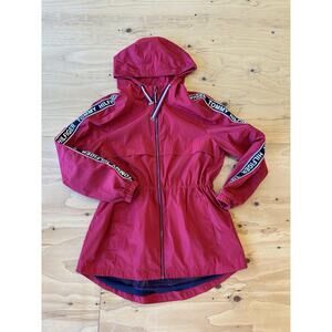 Tommy Hilfiger Womens Medium Red Long Windbreaker Logo Sleeve Zip